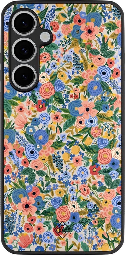 Casimoda® hoesje - Geschikt voor Samsung Galaxy S24 FE - Blue Gardens - Zwart TPU Backcover - Bloemen - Blauw