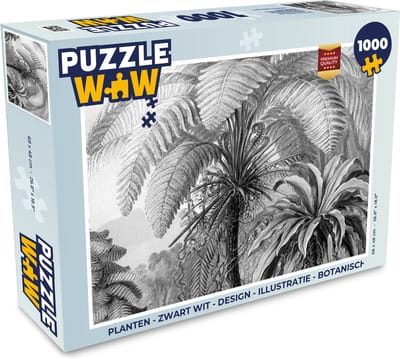 Puzzel Planten - Zwart wit - Design - Illustratie - Botanisch - Legpuzzel - Puzzel 1000 stukjes volwassenen