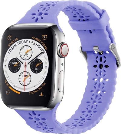 Strap-it Siliconen smartwatch bandje - Geschikt voor Apple Watch Series 1/2/3/4/5/6/7/8/9/10/11/SE/SE2/SE3 - Lila - Siliconen horlogeband met patroon voor iWatch maat: 38 / 40 / 41 / 42mm