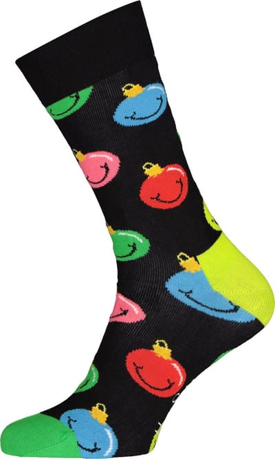 Happy Socks Jingle Smiley Sock - zwart met ballen - Unisex - Maat: 41 - 46