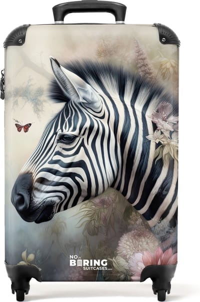 NoBoringSuitcases.com® - Handbagage koffer lichtgewicht - Reiskoffer trolley - Gedetailleerd zijaanzicht van een zebra - Rolkoffer met wieltjes - Past binnen 55x40x20 en 55x35x25