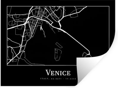 Muurstickers - Sticker Folie - Stadskaart - Venetië - Kaart - Plattegrond - Venice - 40x30 cm - Plakfolie - Muurstickers Kinderkamer - Zelfklevend Behang - Zelfklevend behangpapier - Stickerfolie