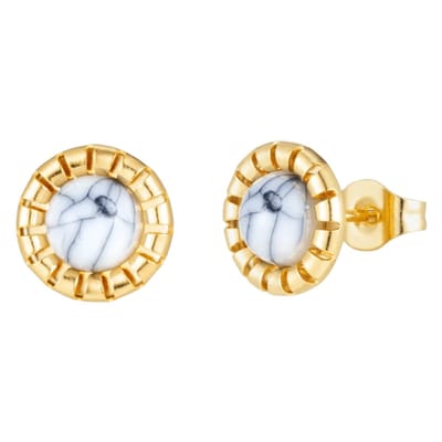 Aramat Jewels | Oorbellen | Goudkleurige Oorbellen Met Witte Gemarmerde Steen | | | |9mm | Staal | Kinderen, Volwassenen | Verkleurd niet