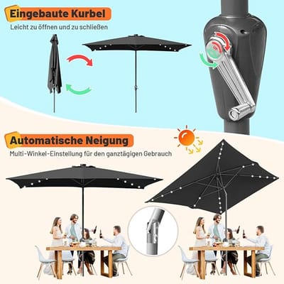 Tuinparasol Bellavero 350x300 cm met Kurbel & UV-bescherming, Rechthoekige Gartenschirm met Stalen Frame, Windbestendig, Verstelbaar, voor Balkon, Tuin, Terras & Strand – Optioneel met LED-verlicht...