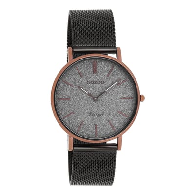 OOZOO Timepieces - Bruine horloge met olifant grijze metalen mesh armband - C8862