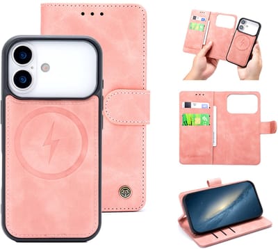 Casemania Hoesje Geschikt voor Apple iPhone 17 Pro - Salmon Pink - Kunstleer 2 in 1 Afneembare Bookcase - Geschikt voor MagSafe - Magnetische Telefoonhoesje met Pasjeshouder en Standaardfunctie