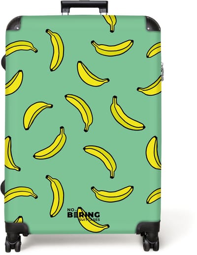 NoBoringSuitcases.com® - Koffer groot - Reiskoffer lichtgewicht - Groen met gele bananen - Rolkoffer met 4 wielen - Grote trolley XL - 98 liter bagage