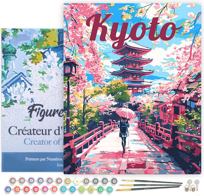Figured'Art Schilderen op Nummer Volwassenen met lijst Reisposter Kyoto in Bloei - Handwerk acrylverf Kit DIY Compleet - 40x50cm Canvas al ingelijst