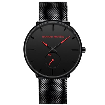 Hannah Martin Elegante Horloge | Zwart | Zwart & Rood Wijzerplaat | Heren Horloges | Mannen Horloges | Best Verkochte Horloges | Leuke Cadeau | Cadeau Voor hem | Luxe Geschenkdoos