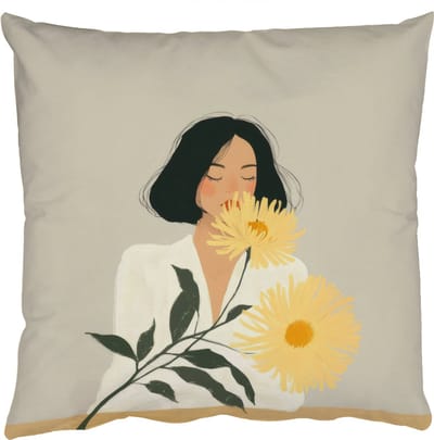 Sierkussens - Kussentjes Woonkamer - 50x50 cm - Vrouw - Bloem - Geel - Minimalistisch