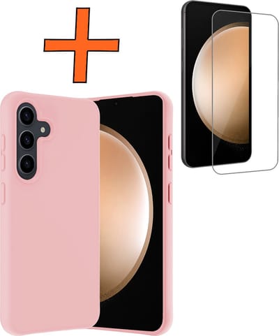 Hoes - Met Screenprotector - Geschikt voor Samsung Galaxy S23 FE - Sterk & Shockproof - Back Cover - Siliconen Case - Telefoon Hoes - Lichtroze