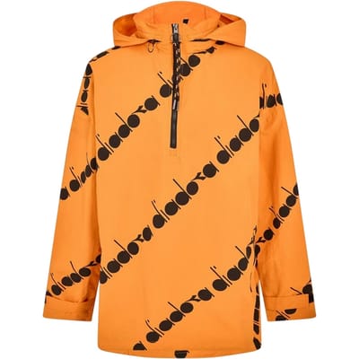 Diadora Anorak voor heren met logo over het hele oppervlak (Oranje/zwart)