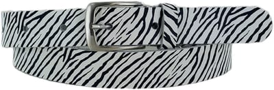 Dames Riem | Smalle Leren Riem | Zebraprint | Kleur: Wit | 2,5cm breed | Riemmaat: 85cm (totale lengte: 100cm) | 100% echt leer | Nikkelvrije gesp