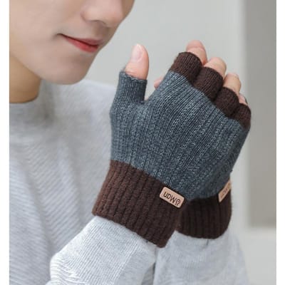 Heren Winter Vingerloze Halfvinger Gebreide Handschoenen Kantoor Gebreide Warme Blootgestelde Vinger Dikke Handschoenen Elastische Rijhandschoenen gray