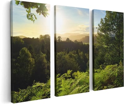 Artaza Canvas Schilderij Drieluik Zonsondergang Vanuit Een Bos - 120x80 - Foto Op Canvas - Canvas Print
