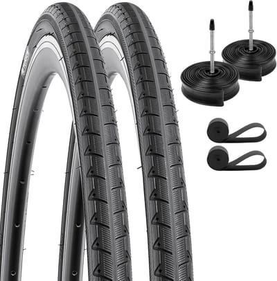 YunSCM 700C Fietsbanden 700 x 25C banden 25-622 en 700C Fietsbanden Presta-ventiel FV60 mm met 2 velgstrips, compatibel met 700x23C 700x25C 700x28C 28x1.0 racefiets fietsbanden en -buizen (P-1054)