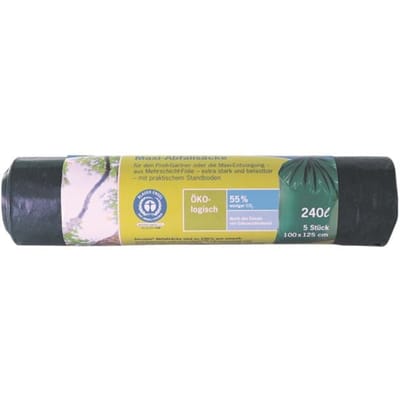 Secolan® zwaar belastbare ecologische afvalzakken van COEX kunststof, 240 l, zwart, 5 stuks