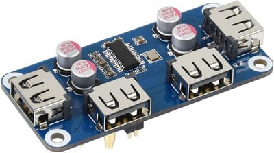 USB Hub HAT - USB Expander - Raspberry Pi Uitbreiding - Pogo Pin Ontwerp - 4 Poorten - Zwart