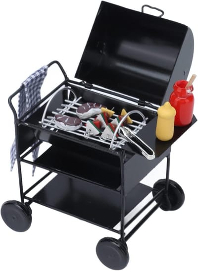 Miniatuur BBQ Grill - Poppenhuis Keuken - Decoratie Poppenhuis - Gedetailleerd Metaalontwerp - 8.5 cm - Zwart
