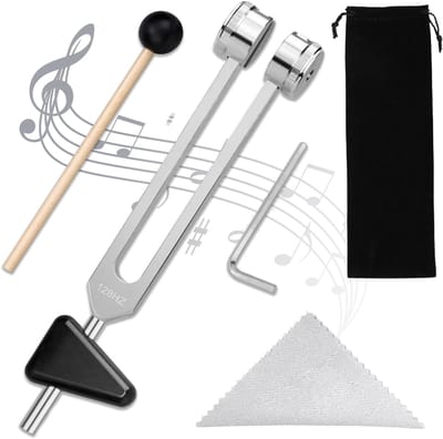 Dailygoods- Stemvork 128 Hz - Zilver Aluminiumlegering - Stemvork met Siliconen Hamer - Reinigingsdoekje - Draagtas van Flanel - Duurzaam en Corrosiebestendig - Therapiehulp
