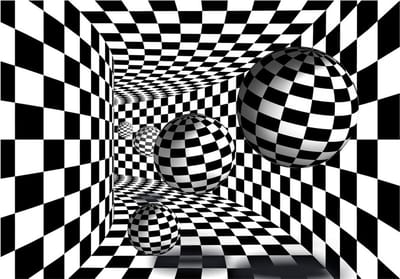 Fotobehangkoning - Behang - Vliesbehang - Fotobehang Zwart-Wit 3D Tunnel - Black & White Corridor - 300 x 210 cm