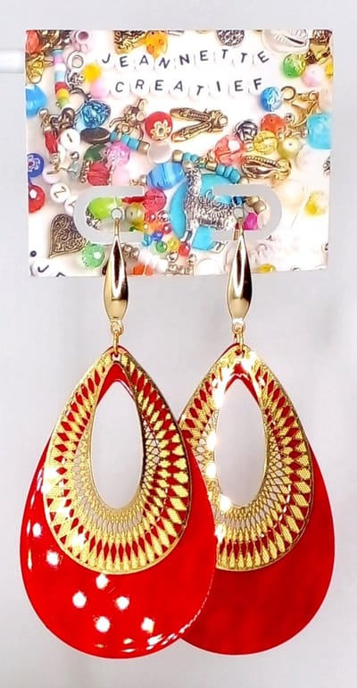 Jeannette-Creatief® - Resin - Luxe Druppel Resin Red Gold - Filigraan oorbellen - Rode Oorbellen - Gouden Oorbellen - Dames Oorbellen - Oorbellen Dames - Oorbellen Rood - Resin Oorbellen - Sieraden - Rode Sieraden - Rode Oorbellen - Moederdag