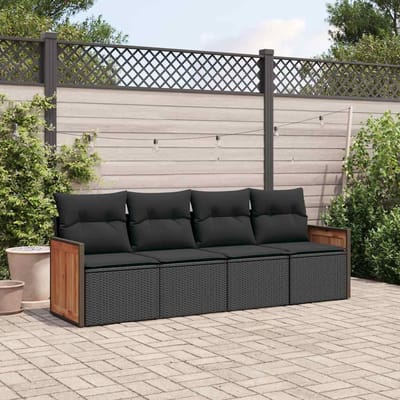 vidaXL - 4-delige - Loungeset - met - kussens - poly - rattan - zwart