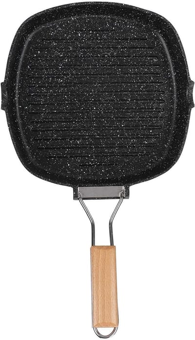 Koekenpan - Steakpan BBQ - Koken op inductie - Opvouwbaar handvat - 28CM - Zwart