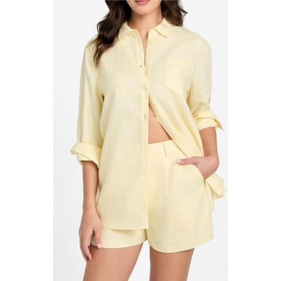 GUESS Ls Gen Linen Shirt Cotton Yellow Taglia: XS | Maglie a manica lunga Outlet | Donna | Bianco