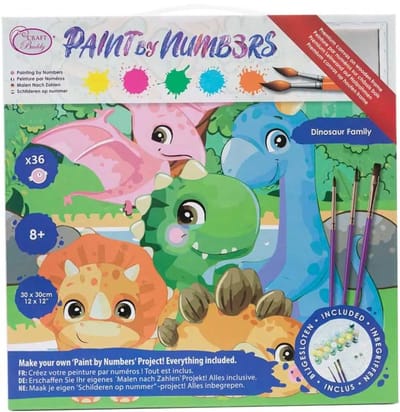 Craft Buddy schilderen op nummer dinosaurus familie 30x30cm acryl set.
