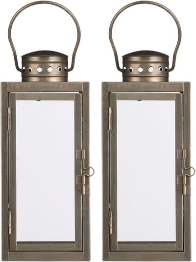 Mica decorations Lantaarn / windlicht Arzilla - 2x - goud - metaal - verlichting - 10 x 23 cm - voor binnen en buiten