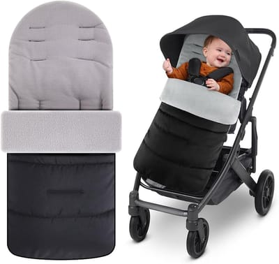 Voethoezen voor kinderwagens - winddichte slaapzak - verdikt - universele voethoezen voor kinderwagens - warm en comfortabel - waterdicht en winddicht - zacht, comfortabel, warm grijs verdikt katoenen kussen - geschikt voor alle kinderwagens