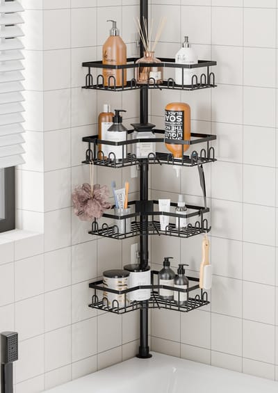 Unyqoos ® Telescopische Doucheplank Hoekrek met Verstelbare Hoogte en 4 Planken voor Badkamer en Keuken
