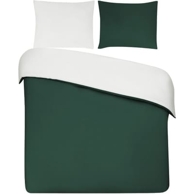DoubleDry Dekbedovertrek 100% Percal Katoen - Eenpersoons 140x200/220 cm + 1 Kussensloop - Zacht, Ademend en Huidvriendelijk - Groen/Wit