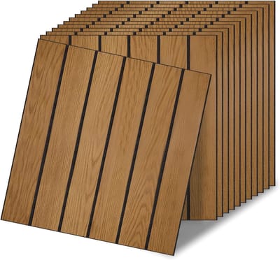 Decoratieve Zelfklevende Wandpanelen in Houten Lamel Look, PVC, 30 x 30 cm, Set van 12, Haringbone Patroon voor Interieurdesign