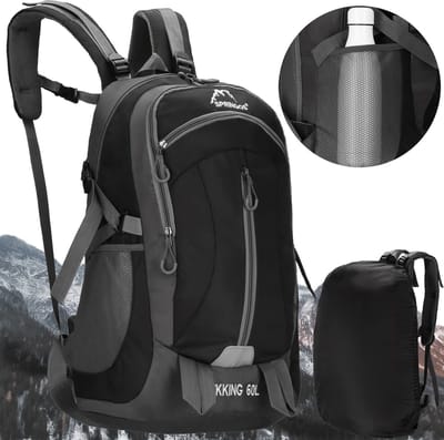 Springos Backpack - Rugzak - Multifunctioneel - Kamperen - Reizen - 60 Liter - Grijs/Zwart