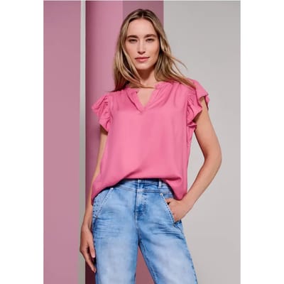 Blouse met split in de hals en volantmouwen