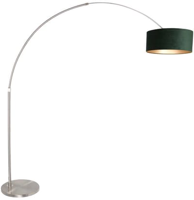 Vloerlamp Sparkled Light 8124ST - Staalkleurig met groen velours kap - Draaibaar, kantelbaar en uitschuifbaar - Steinhauer - Metaal en textiel - Geschikt voor binnen