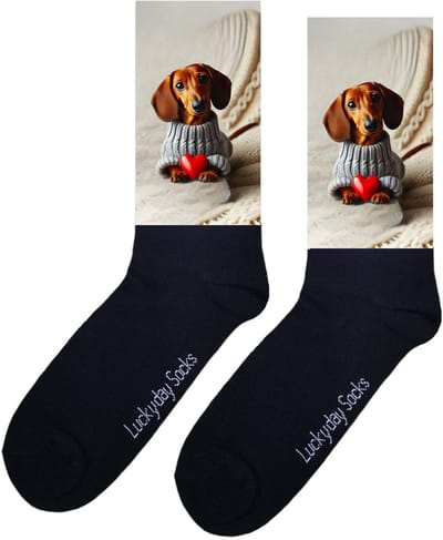 Teckel - Opkikker - Grappige sokken - Valentijns cadeau - Verjaardag cadeau - Sint cadeau - Leuke sokken - Aparte sokken - Vrolijke sokken - Hart - Grappige cadeau - Kerstsokken - Vaderdag - Moederdag - Hond - Socks maken Happy - 37-44