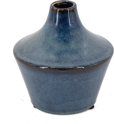 HomeBound by KY | Aardewerk vaas blauw | 13x13x13cm | bloemenvaas keramiek blauw