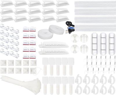 Complete Kabelbeheer Set met 200 Stuks, Inclusief Kabelhoezen, Clips, Houders en Touwtjes voor een Opgeruimde Werkplek en Thuisgebruik