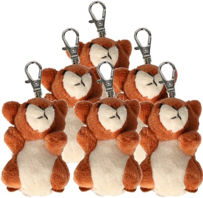 Nature Planet Knuffeldier eekhoorn sleutelhanger - 6x - zachte pluche stof - veel details - bruin - 6 cm - Cadeau - Kinderen
