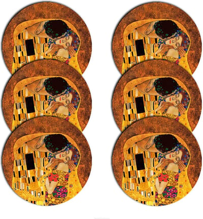 Bertoni - Placemats - tafelmatten set van 6 stuks - rond - 33 cm - Kiss - Oranje / Bruin