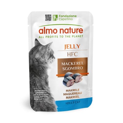Voordeelverpakking: 24x55g Almo Nature HFC Jelly Pouch Makreel Nat Kattenvoer