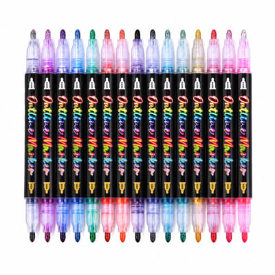 Dubbelzijdige tweekleurige glitterstiften - set van 24 kleuren - goud- en zilverkleurige lijnen - vezelpunt van 1-3 mm - basisverpakking