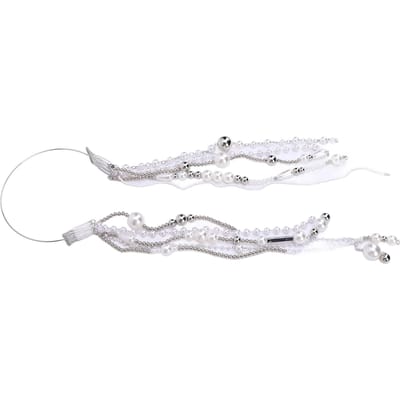 Bandeau à pampilles perlées Style doux Longue chaîne Pampille Pièce de tête Cercle à cheveux Perle synthétique Accessoire pour cheveux white