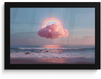 Poster in lijst - Fotolijst 30x20 cm - Posters - Wolk - Regenboog - Zee - Posterlijst zwart - Decoratie - Wanddecoratie woonkamer - Muurdecoratie slaapkamer