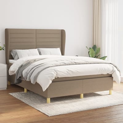 vidaXL - Boxspring - met - matras - stof - taupe - 140x190 - cm