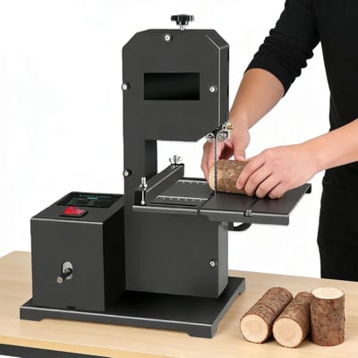 Tafelbandzaagmachine - Houtbewerkingsmachine - Precisie Zagen - Verstelbaar Werkblad - 70mm Snijhoogte - Zilver