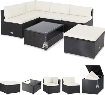 Casaria Polyrattan XL Lounge - Kussens en Kussenbox - Zwart/Crème